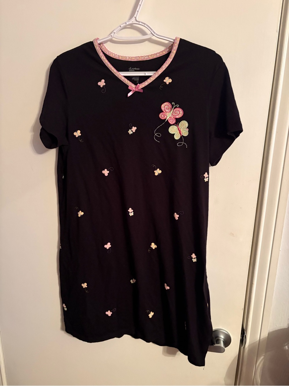 Y2K Black Nightgown with Pink & Green Butterfly Embroidery